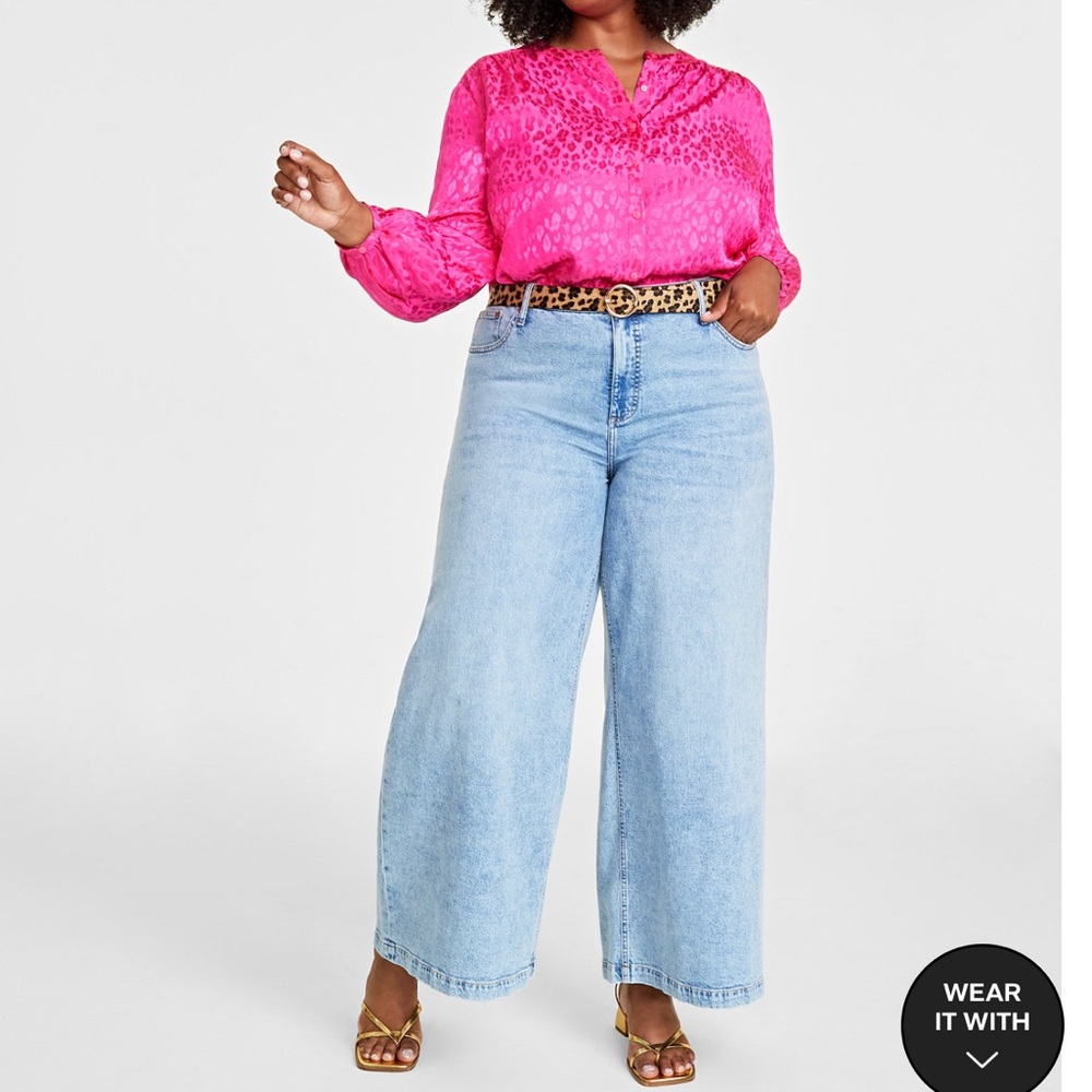 Plus Size High-Rise Wide-Leg Jeans | Light Wash | Size 20